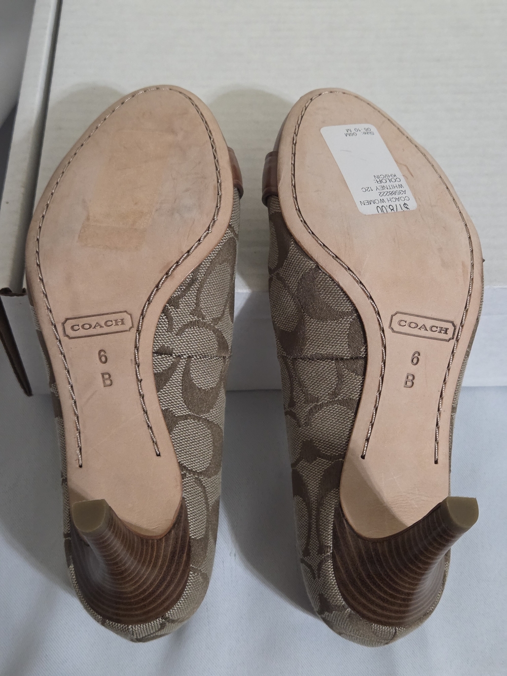 COACH Whitney Signature Canvas & Leather Heels US Women Size 6B Khaki/Cinnamon - Picture 7 of 12